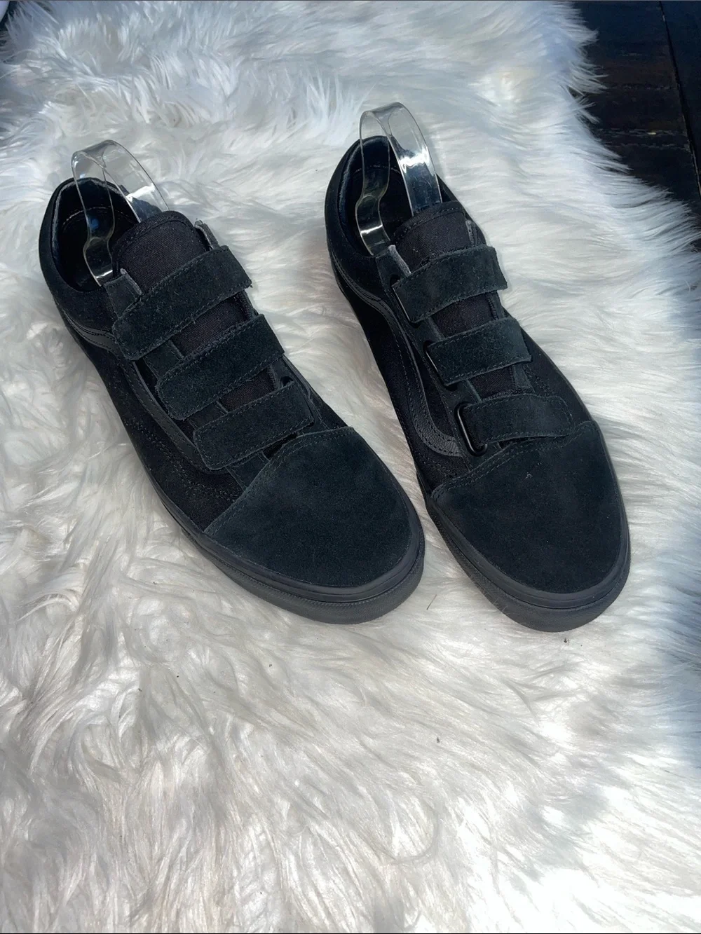 Vans Black Suede Velcro Low-Top Skate Sneakers